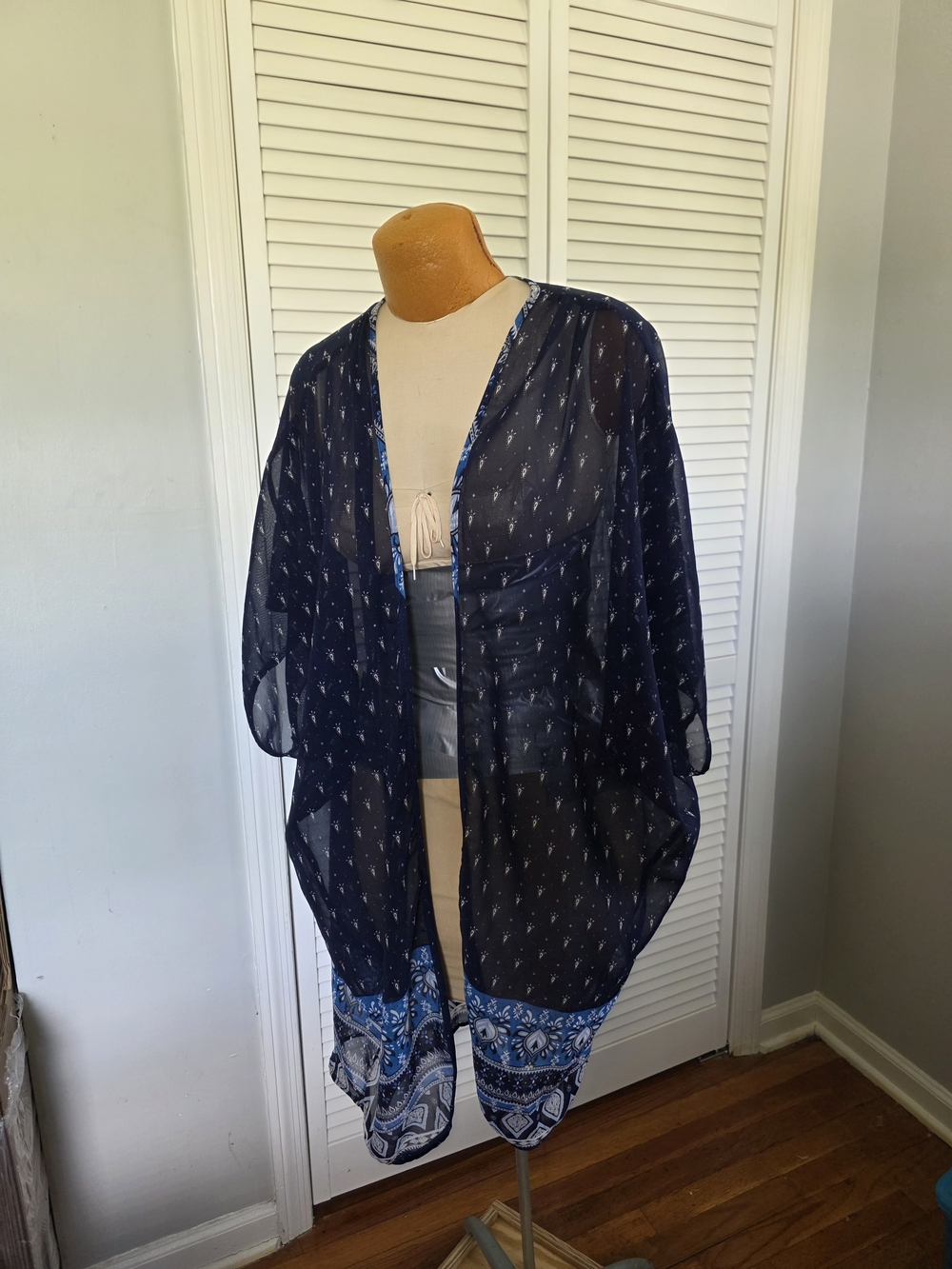 Live 4 Truth Sheer Navy Paisley Kimono Beach Swim Coverup 1X